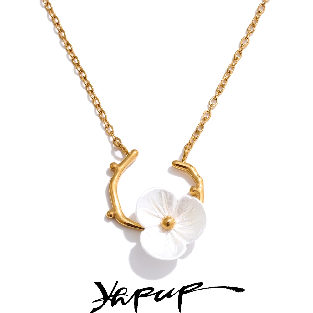 Yhpup Stainless Steel Resin Flower Necklace for Women