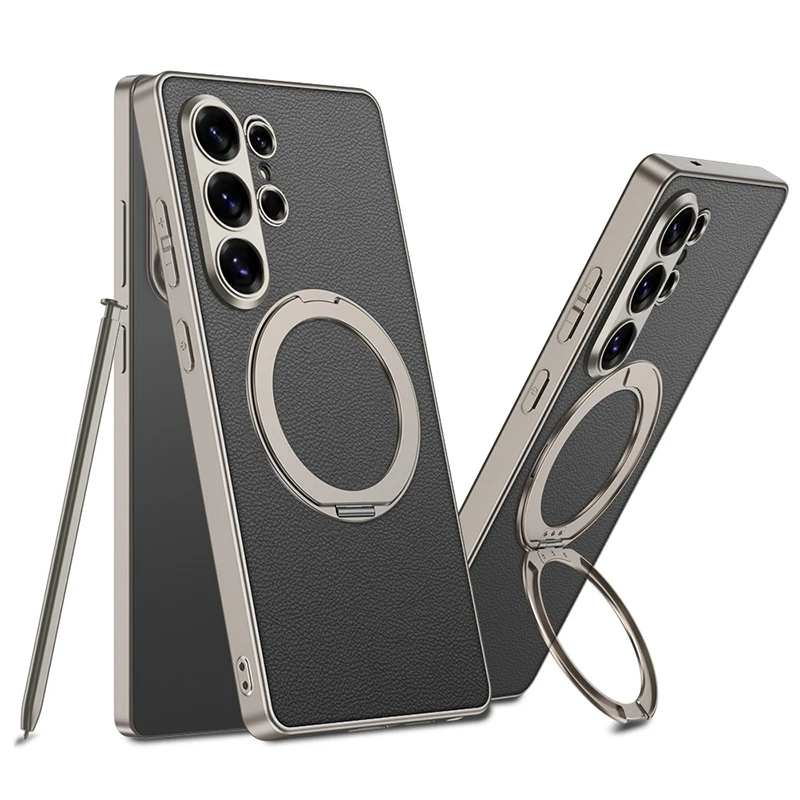Rotating Magnetic Stand Phone Case with Soft Bumper PU Leather Shockproof Cover