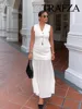 TRAFZA Women 2 Piece Set Chic V-Neck Sleeveless Button Knitted Vest Top+Splicing High Waist Side Zipper Ankle-Length Skirt TRAF 5