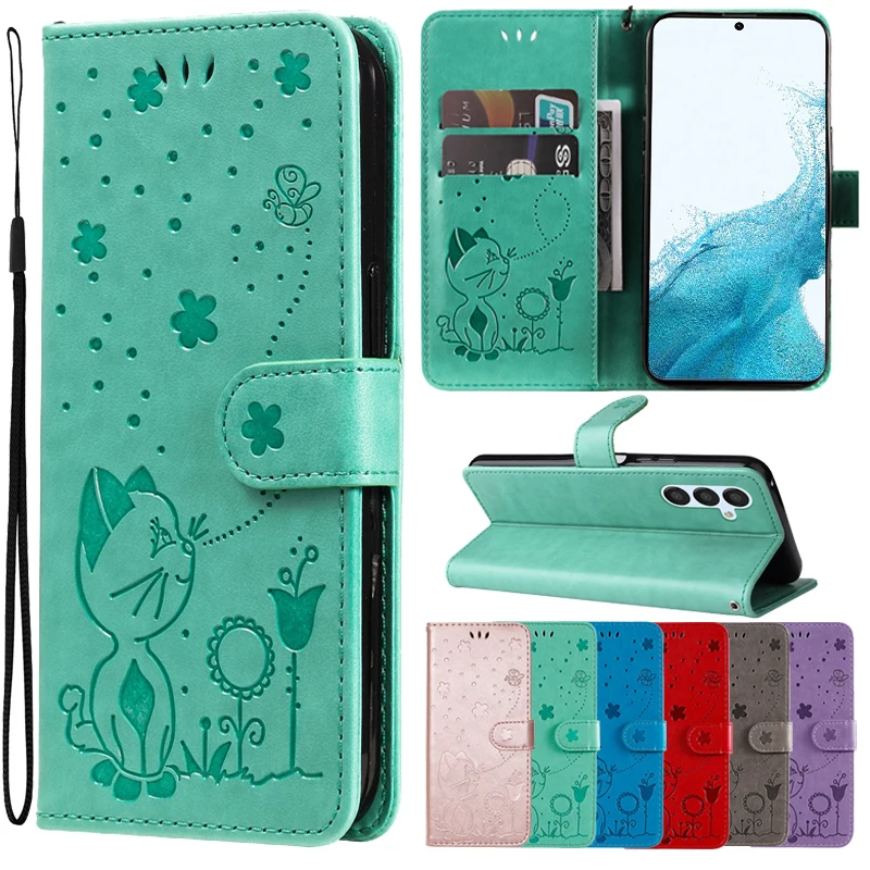 Portafoglio Cat And Bee Cover In Pelle Goffrata Per Samsung Note 20 10 5G 10 Lite 9 8 S30 Plus S23 Plus S22 Pro S21 Plus S20 Plus A10