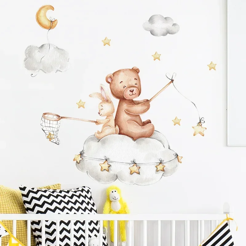 Wall Stickers Luminous Wall Stickers Vinyl Decal Stickers Children Room Decoration Cartoon Animals Vinyl Wall Stickers for Kids room Nursery Bear Bunny Giraffe Pattern Decals for Children Bedroom Home Decoration