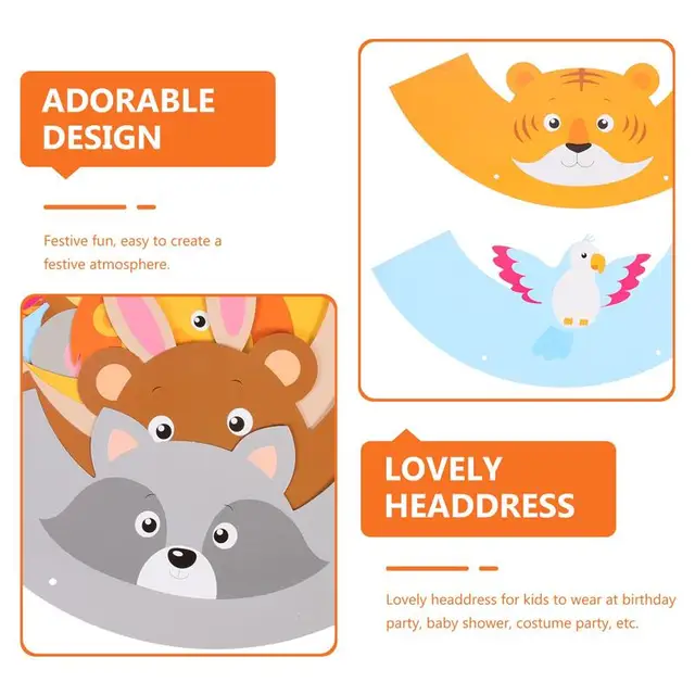 16pcs Animal Headband Hats Jungle Animal Theme Birthday Party Hats For Kids Party Decoration Accessories 6