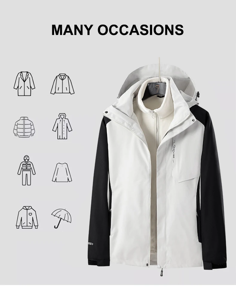 Description Picture 3 of itemCHRLCK Women's 3 In 1 Thick Hiking Jacket Fleece Waterproof Winter Windbreaker Outdoor Warm Camping Jacket Women Windproof Coat