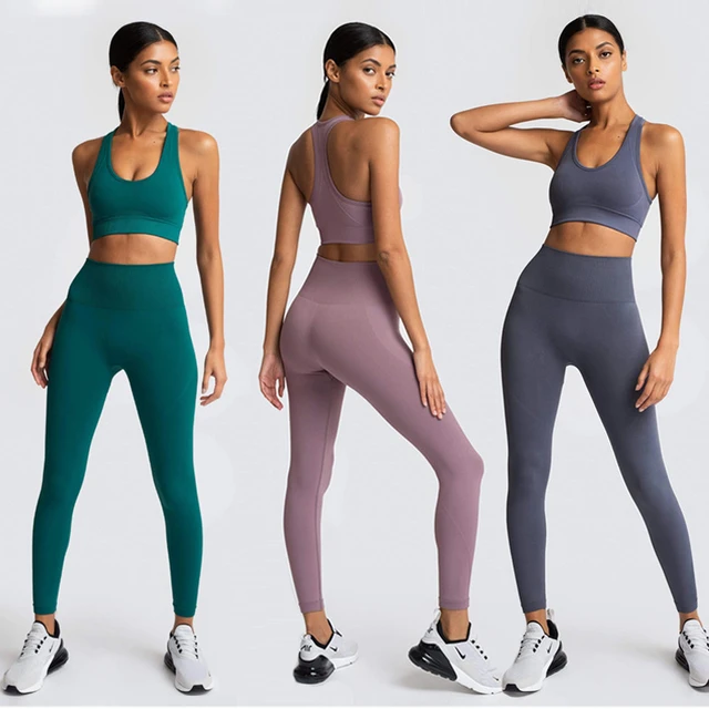 Sexy Solid Color Yoga Bra Leggings Set Gym Quick Dry Sports