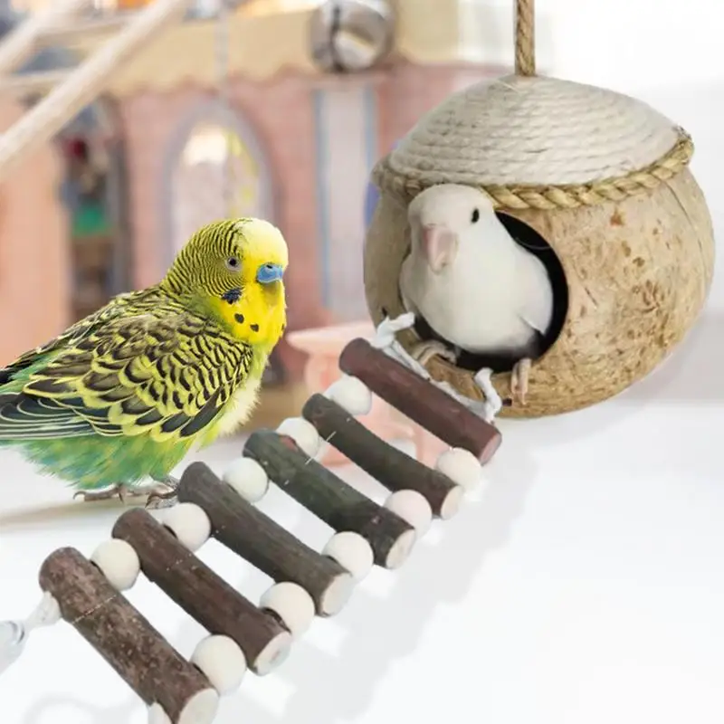 Coconut Bird Nest Bird Breeding Nest Hide House Toy With Ladder Coco Hideaway For Birds Bird Swing Toys Bird Cage Accessories 3
