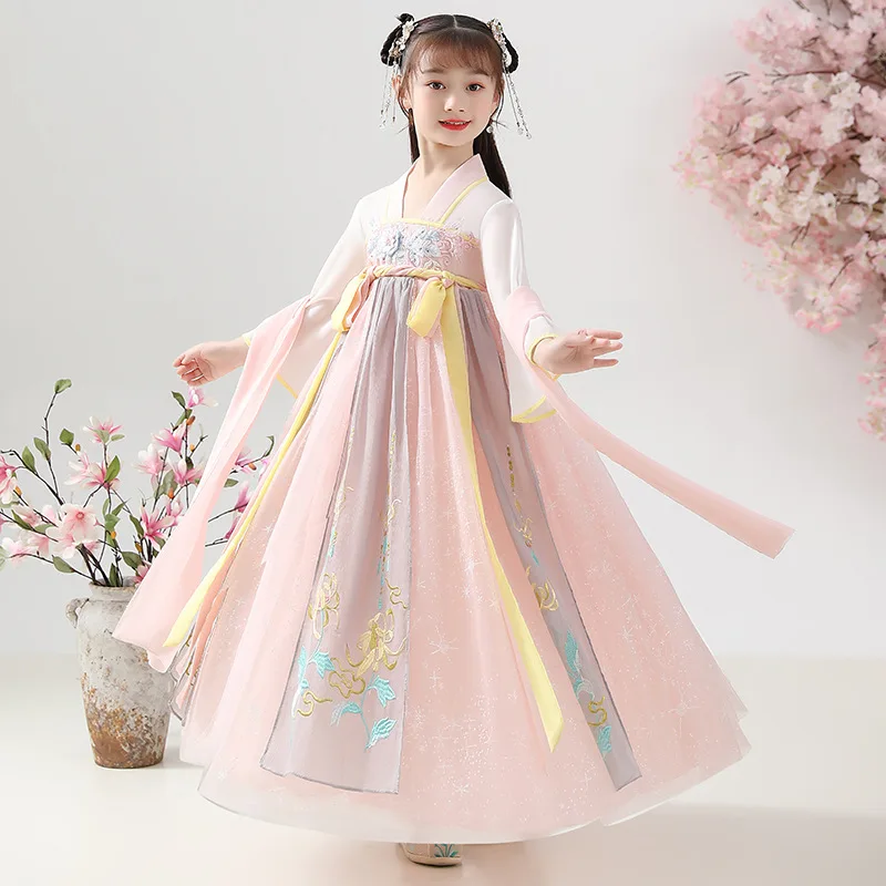 

Детское супер сказочное платье Hanfu Ru на весну и осень платье в китайском стиле Тан для девочек древнее осеннее платье принцессы древнее