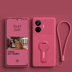 Silicone Soft Phone Case Cover with Holder and Lanyard - Enhanced Protection and Style for Realme 10 ProPlus (Camellia Red)