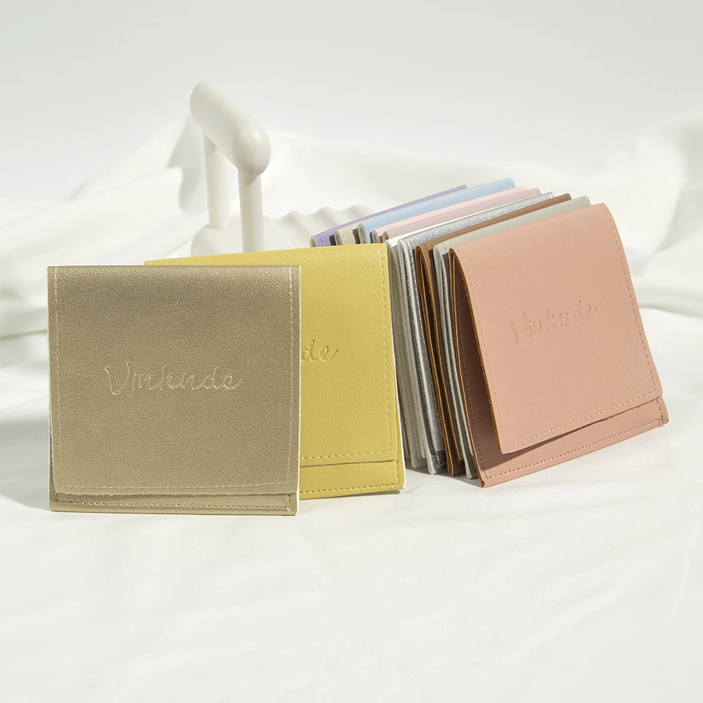 100pcs Personalized Leather Envelope Pouches Jewelry Gift Bags Earrings Necklace Brooch Package Small Jewellery Travel Packaging