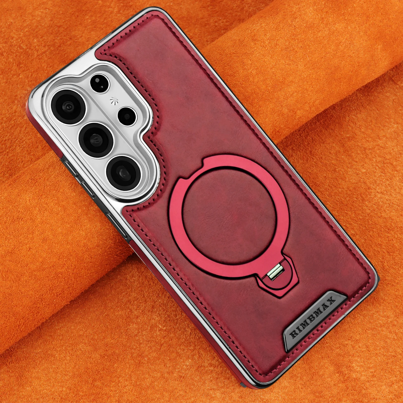 Luxury Leather Phone Case with 360° Rotating Magnetic Stand and Anti-Drop Protection
