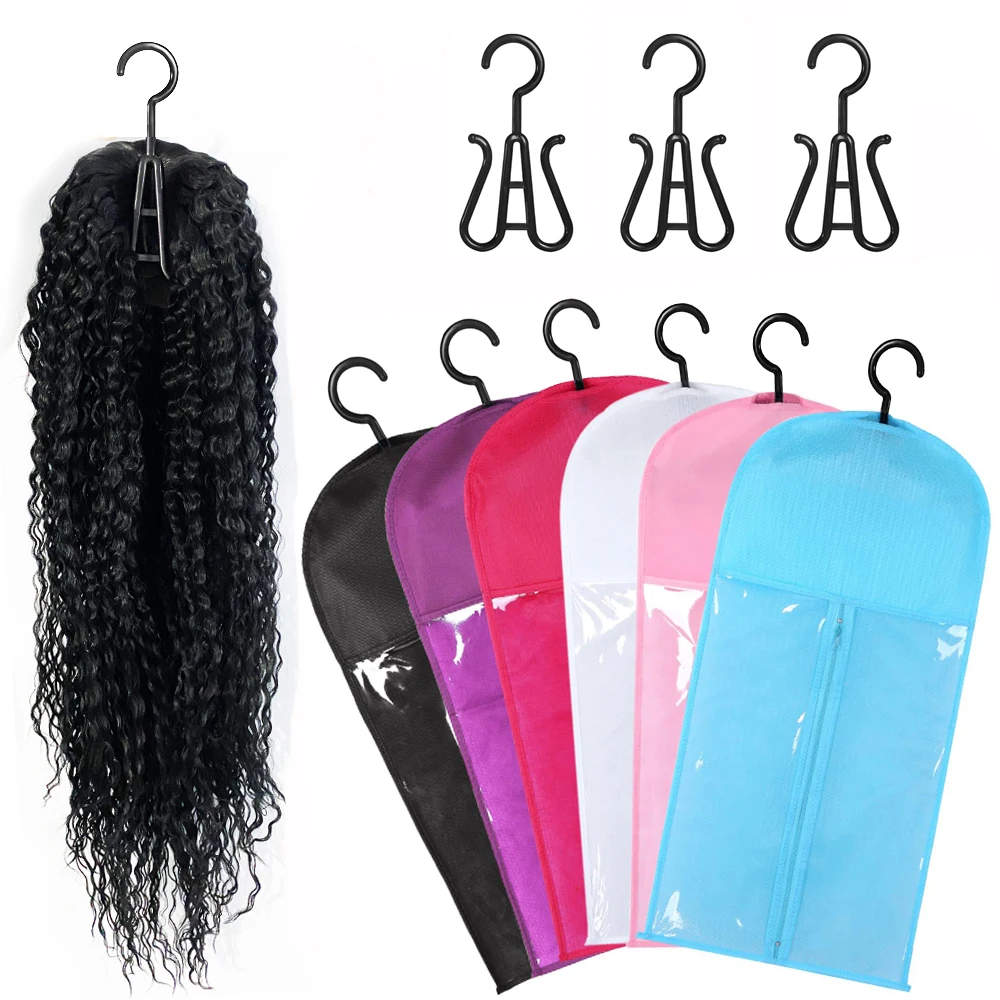 1 Set Long Wig Storage Bag Holder Case Hair Extensions Storage Bag With Hanger For Wig Hair Extension Storage Bag With Hanger