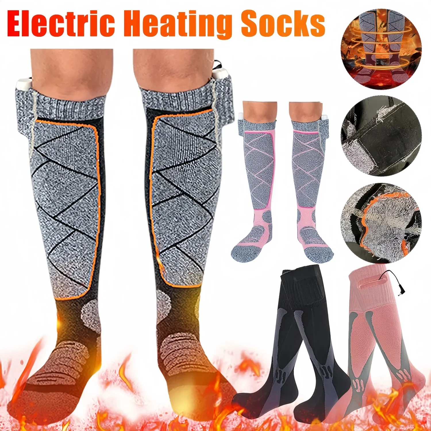 1 Pair High Quality Heating Socks USB Rechargeable Anti-Cold Men Thermal Heated Foot Warmer Outdoor Camping Ski Sports Winter