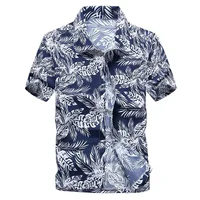 Summer Breathable Hawaiian Shirts Men Coconut Tree Printed Short Sleeve Button Down Vacation  Plus Size 1