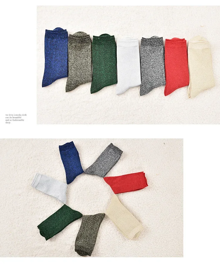 Description Picture 6 of itemWomen's Glitter Tube Gold and Silver Silk Material Socks Christmas Solid color Shiny High elastic Fashionable Summer Sock