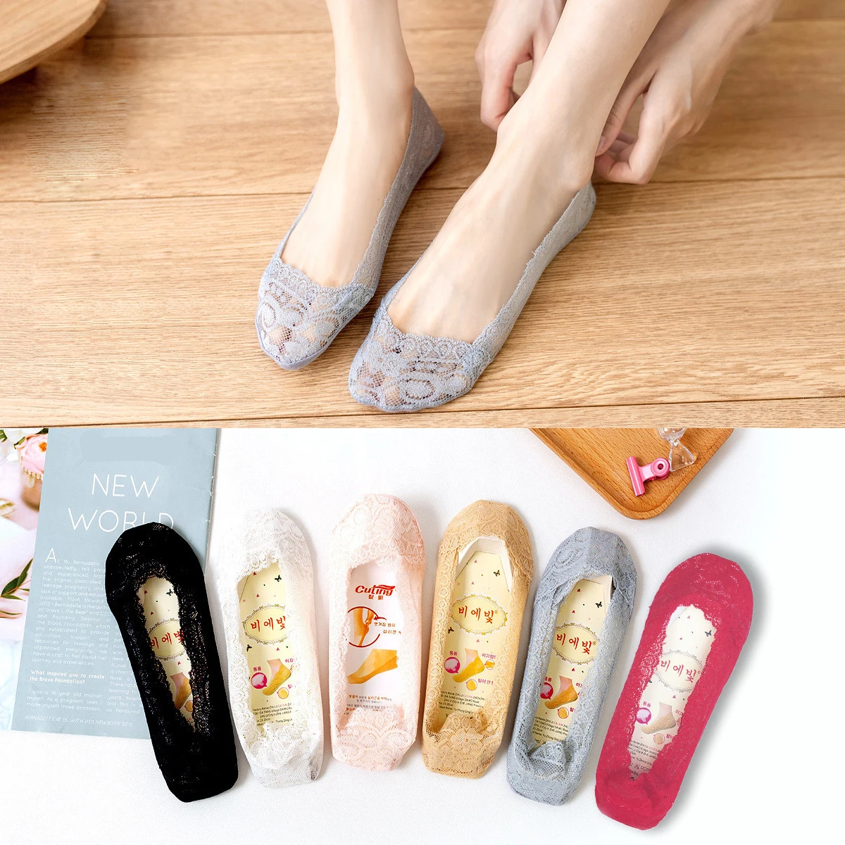 

Spring Summer Lace Socks Autumn Cute Candy Color Boat Socks Invisible Low Cut Ankle Socks Women Girls No Show Non-slip Thin Sock