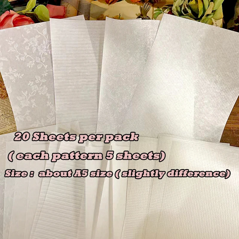 20sheets A5 Rose Pattern Tissue Paper Texture Paper Fancy Premium Card Pack  Light Weight Craft Paper Card Paper Scrapbooking
