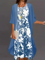Plus Size 2025 Autumn New Women's Floral Printed Long Dress Printed Pattern Two-piece Dress Round Neck Temperament Elegant Dress - Image 4