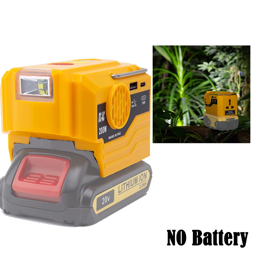 For DeWalt 18V/20V Lithium Battery Outdoor Portable Inverter 200W AC 120-220V Modified Sine Wave w/USB TYPE-C(NO Battery )