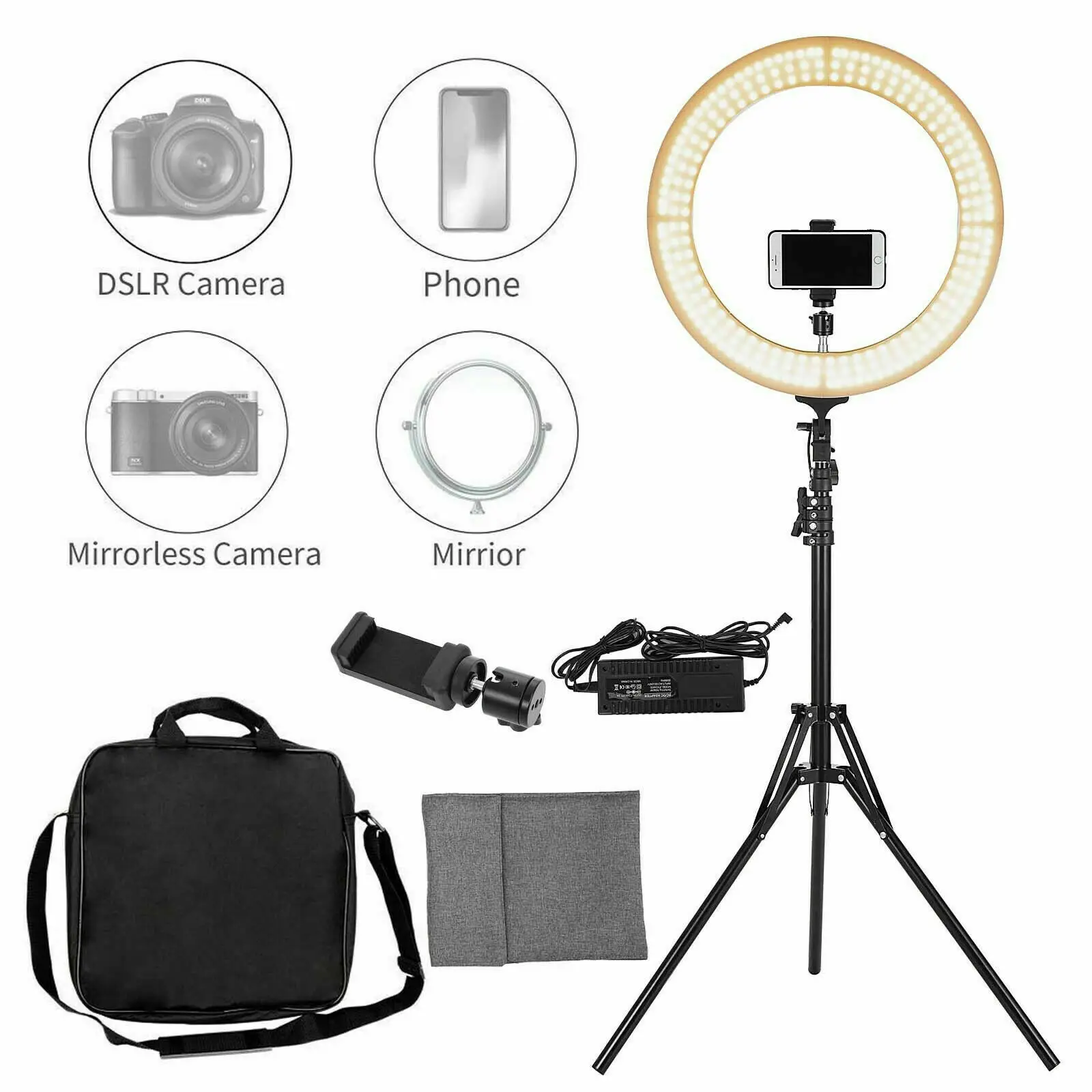 LED Ring Light Kit with Tripod Stand 18 inch Ring Light Dimmable 6000K for Makeup Phone Camera SMD LED Video Makeup Lamp