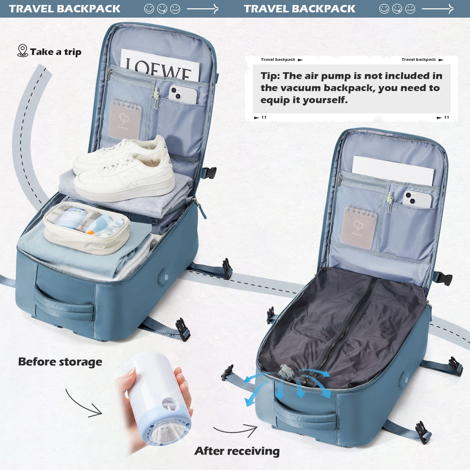 Large Capacity Vacuum Compression Backpack, Business  Airplane Cabin Backpack Travel Bag, School Multifunctional Laptop Backpack