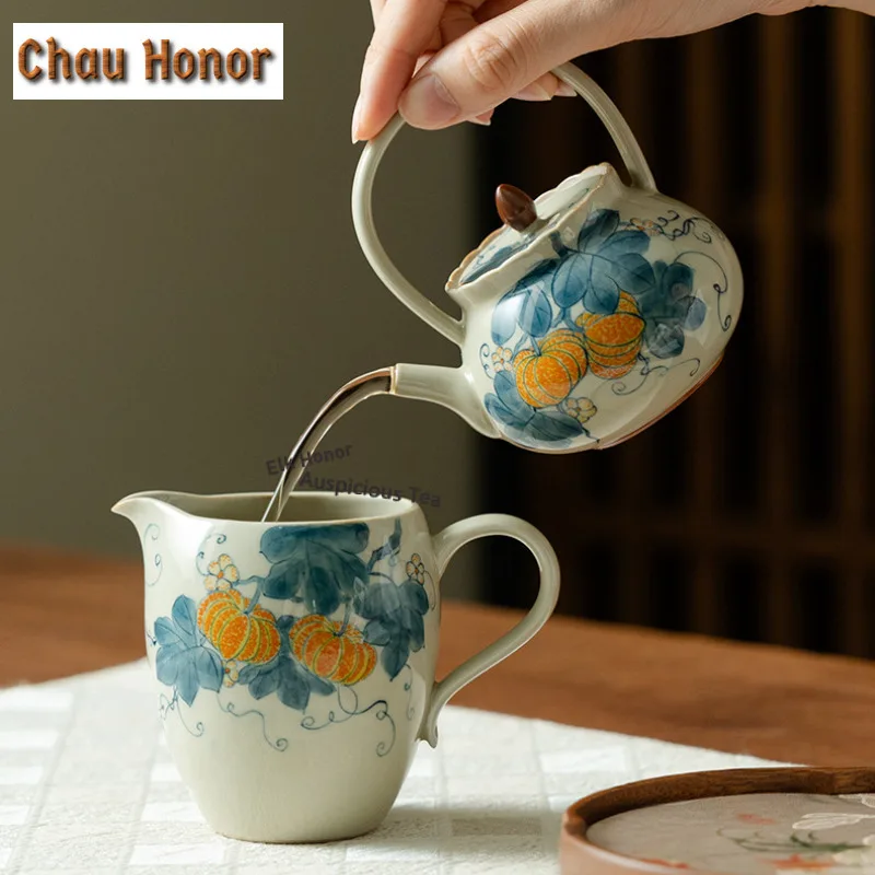 125ml Hand-painted Pumpkin Teapot Handmade Tea Infuser Pot Tea Brewing Kettle with Ball Hole for Tea Accessories Ornaments