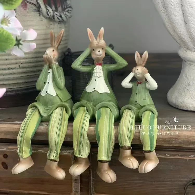 

Artificial Home Decoration Easter Bunny Cute Living Room Table Decor Resin Crafts Figurines & Miniatures Office Desk Accessories