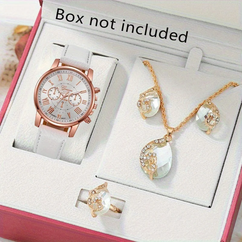 5pcs-Elegant Womens Roman Watch Set Circular Analog Display