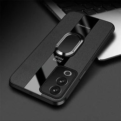 Luxury Magnetic Leather Silicone Shockproof Bumper Ring Case for Oppo K12X 5G (Black)