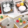 Kitchen Roller Shutter Drain Rack 304 Stainless Steel Bowl Fruit Vegetable Dish Holder Sink Storage Folding Roller Shutter Racks 6