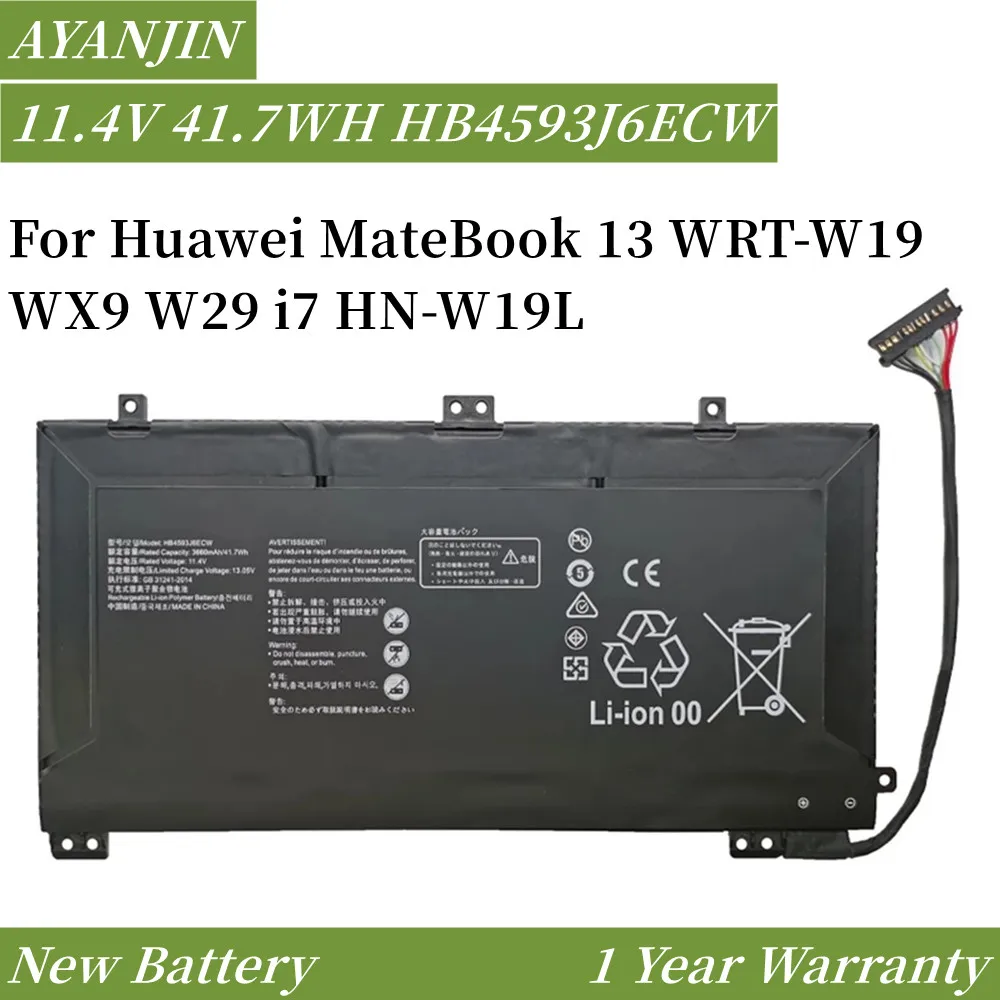 

11.4V 41.7WH 3660mAh HB4593J6ECW Laptop Battery For Huawei MateBook 13 WRT-W19 WX9 W29 i7 HN-W19L Notebook Computer