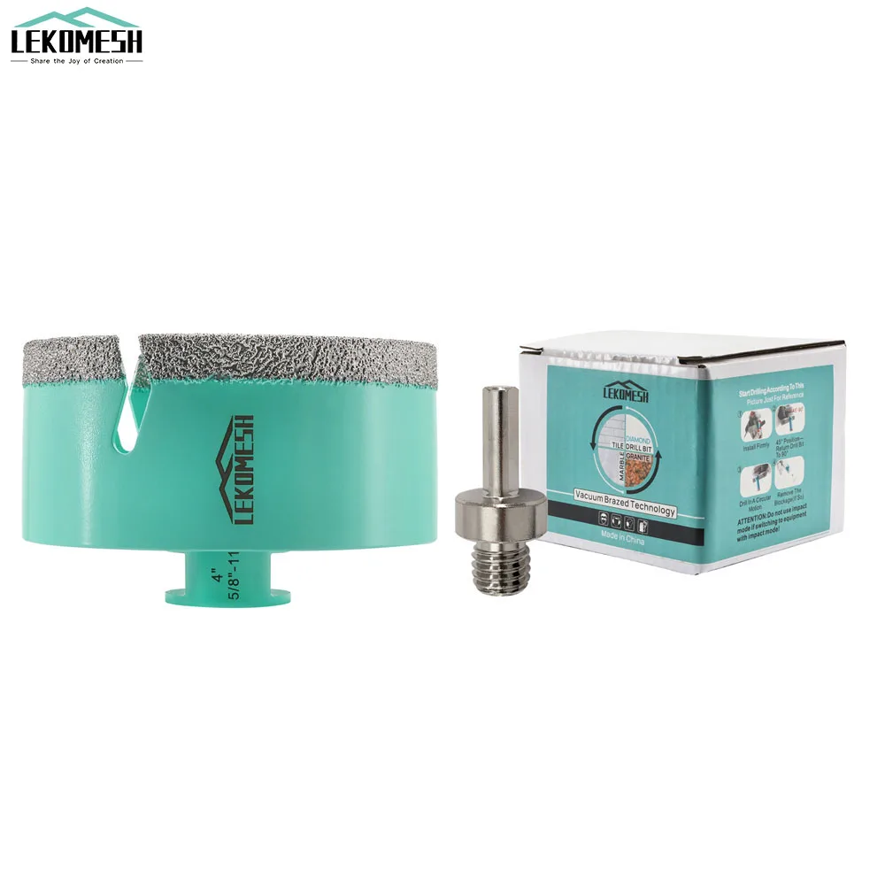 

LEKOMESH Dia 100mm Diamond Dry Drilling Drill Core Bits 5/8-11 Thread Porcelain Tile Granite Masonry Quartz Hole Saw