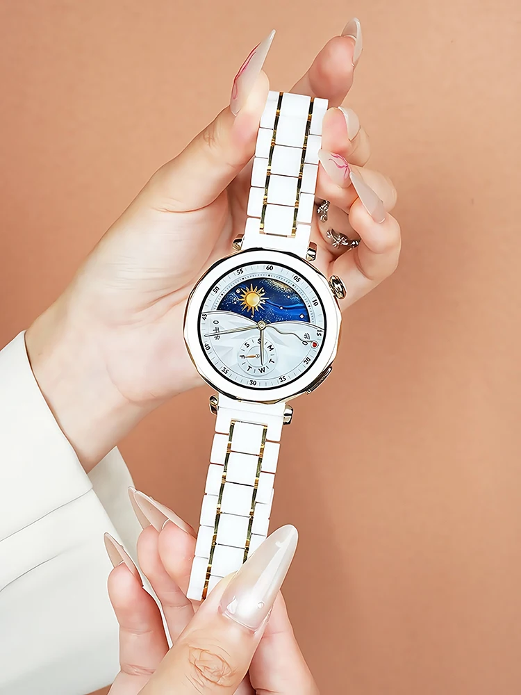 حزام معدني من السيراميك الأبيض لساعة اليد الذكية ه...