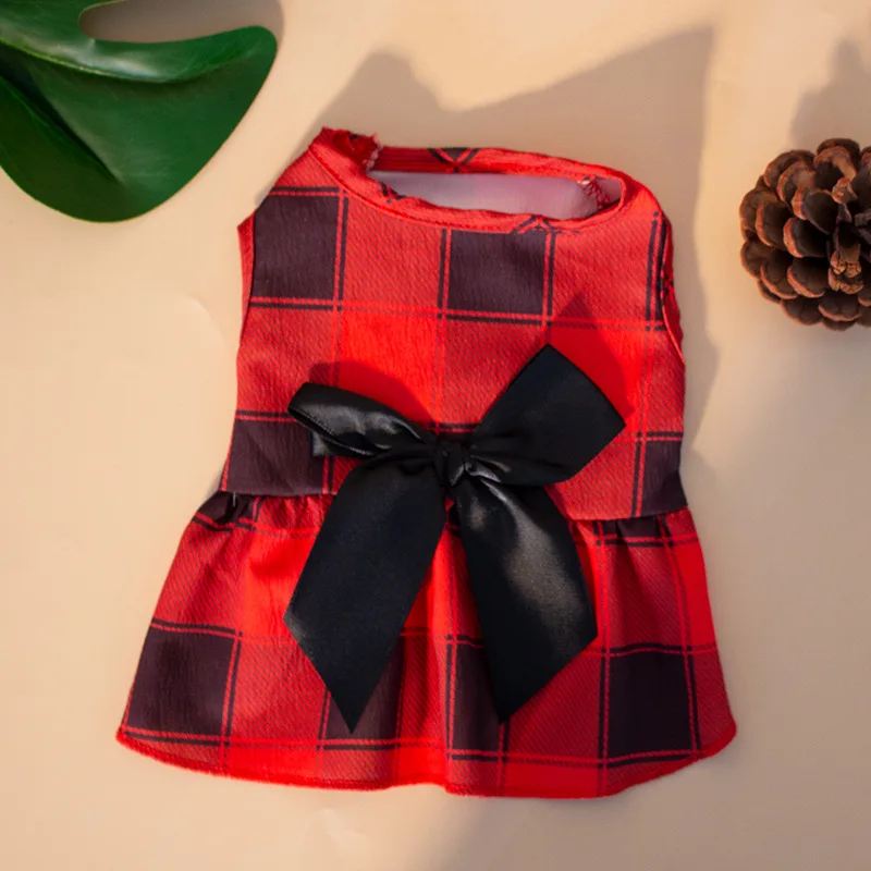 Plaid Print Big Bow Skirt Summer Dog Beach Princess Dress Pet Clothes for Small Medium Dogs Dog Clothes Holiday Dress Up
