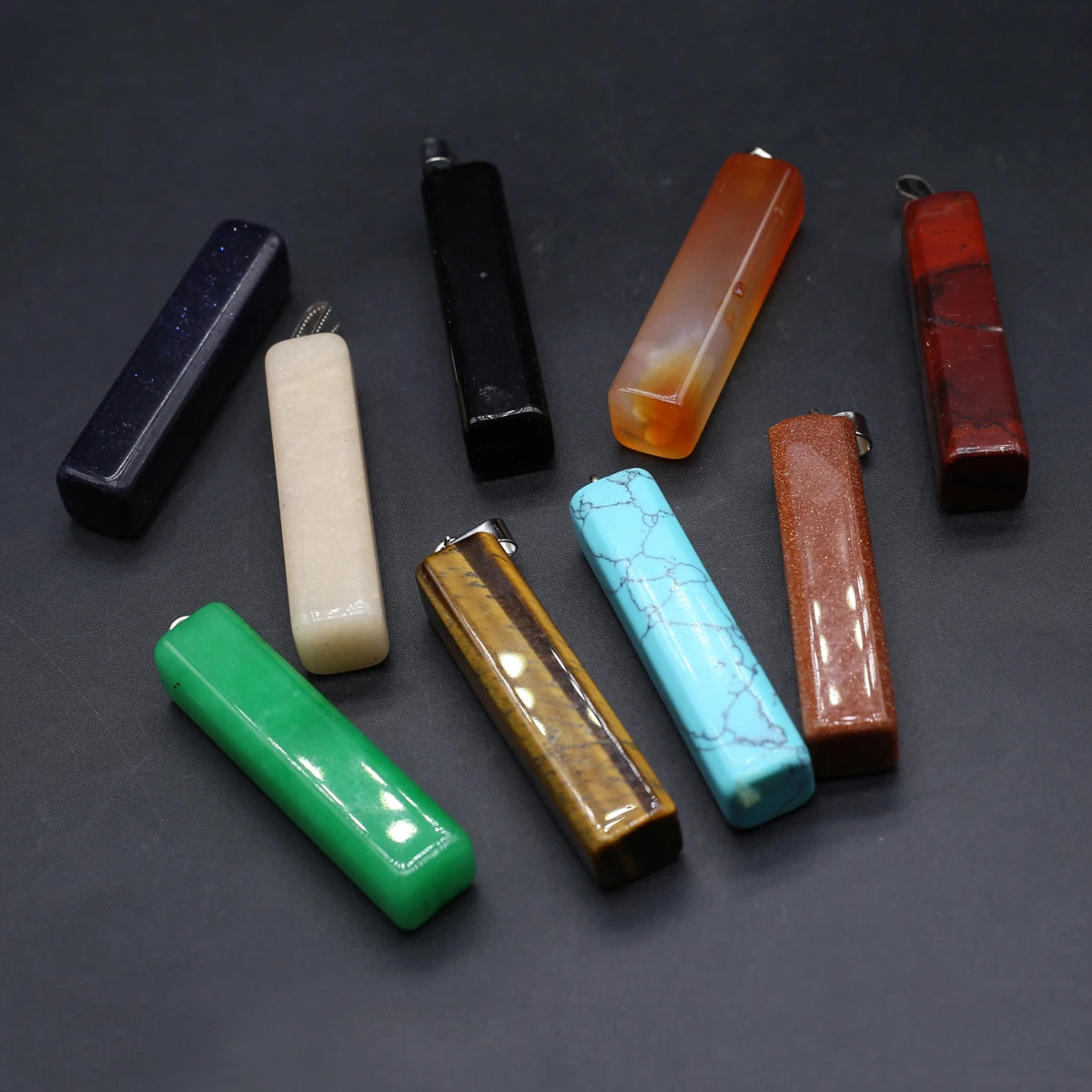10PCS Wholesale Natural Semiprecious Stone Random Color Rectangle Pendant Jewelry Making DIY Necklace Earrings Accessories Gift