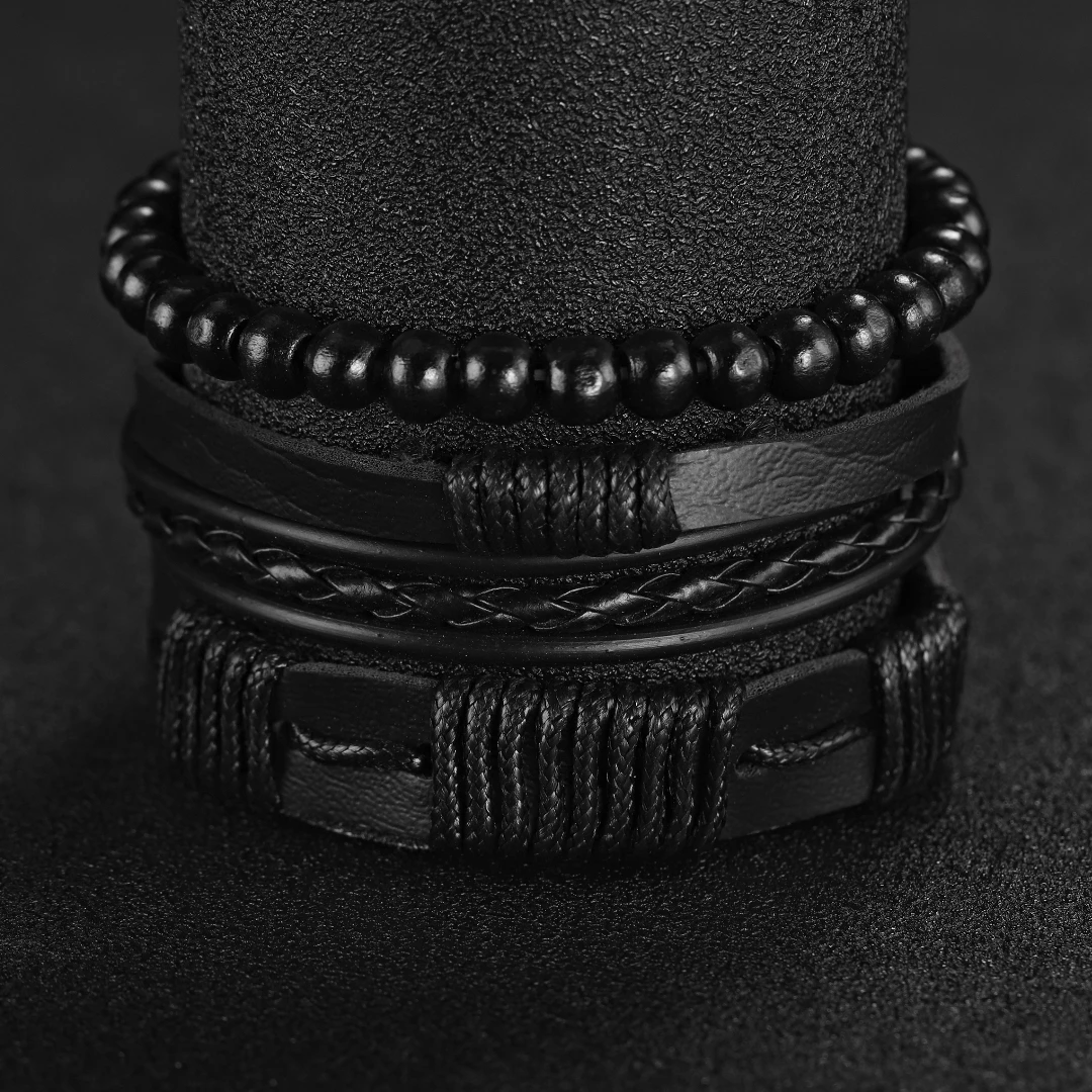 4PCs/Set Men's Leather Strap Calendar Quartz Watch