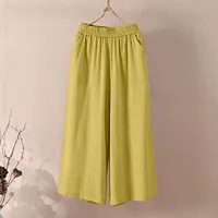 Feamle Casual and Versatile Lazy Style Wide Leg Pants With Pockets Lightweight High Waisted Loose Cropped Capris - Image 5