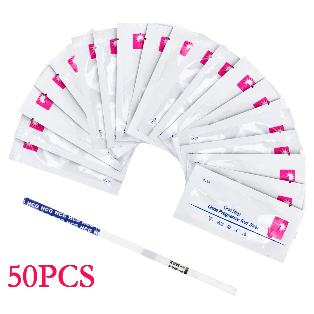 50PCS Early Pregnancy Test Paper Urine HCG Home Hygiene Test Strip High Accuracy Women One-step Testing Sticks Over 99% Accuracy