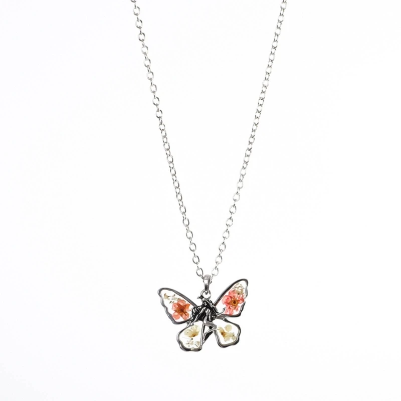 

Fashion Butterfly Necklace Exquisite Dried Flower Angel Pendant Collar Chain Choker Women Ladies Wedding Party Jewelry