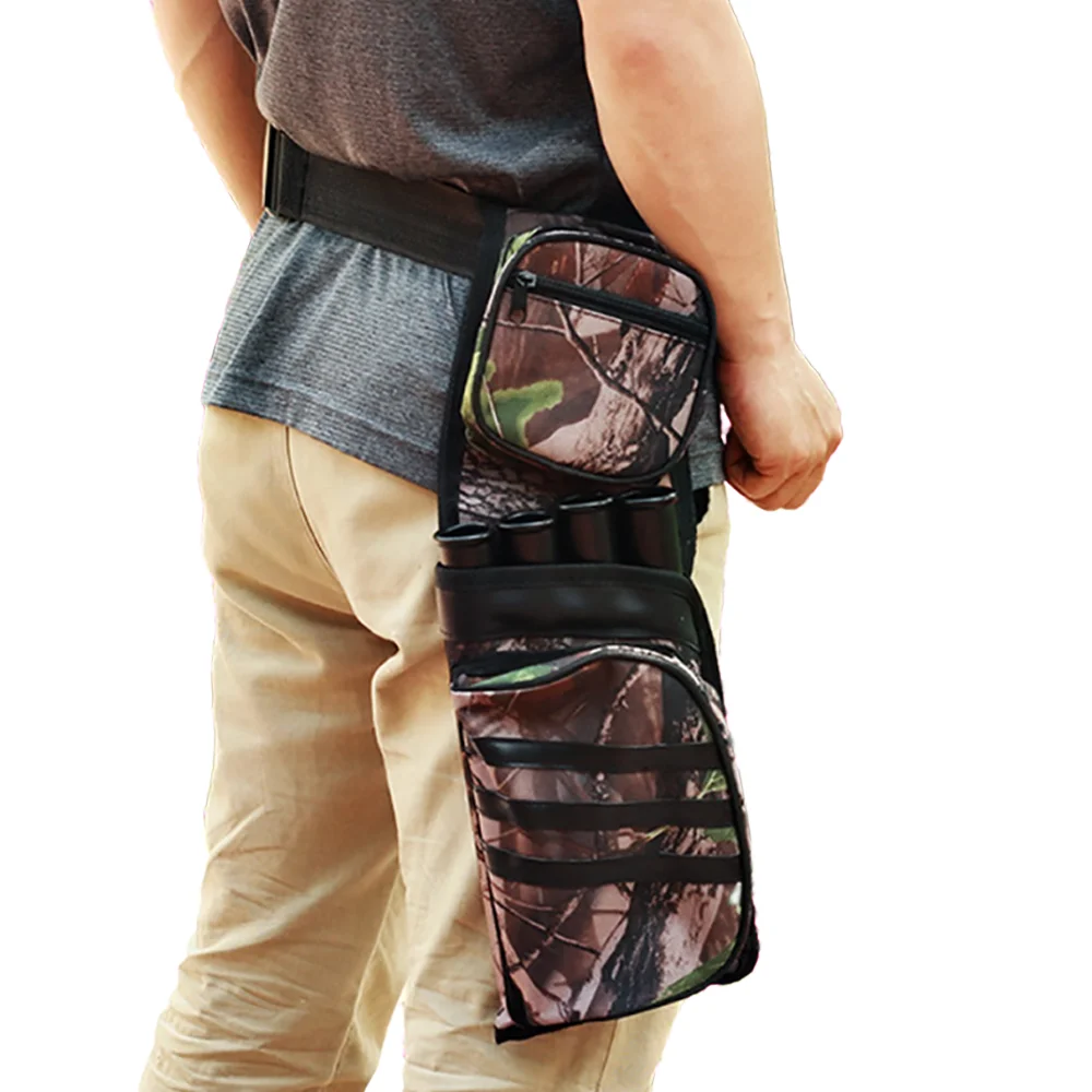 

Archery 4 Arrow Tube Reverse Arrow Quiver Hip Storage Bag Arrows Holder Rack with Pocket Pouch for Hunting Target Practicing