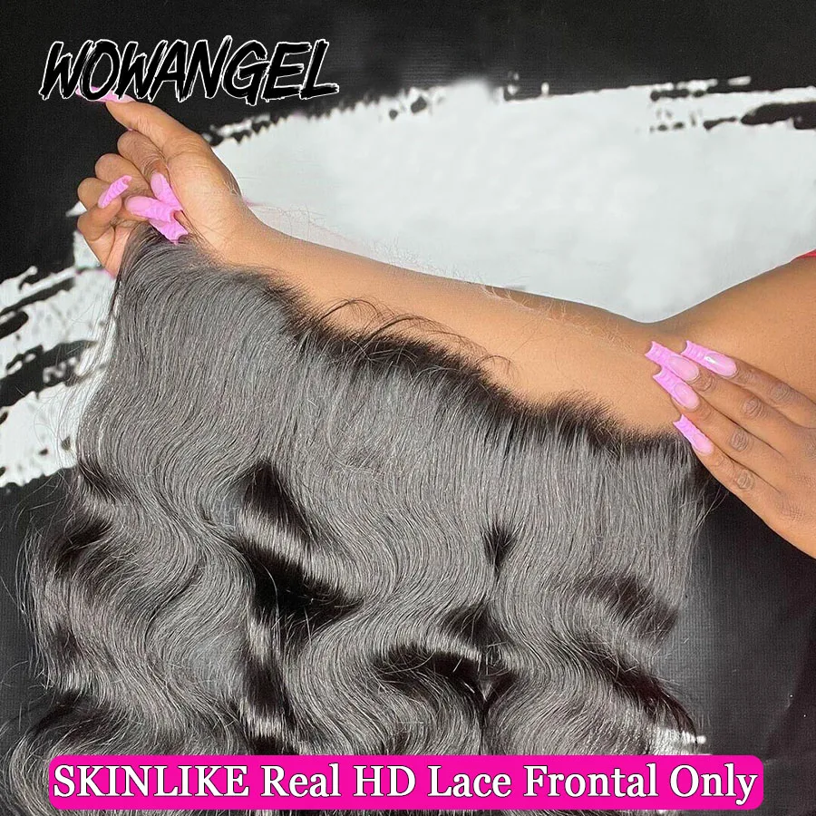 

Wow Angel 13x6 Full Frontal Only Body Wave Melt Skins invisible HD Lace Frontal Human Hair Pre Plucked Deep Part For Woman