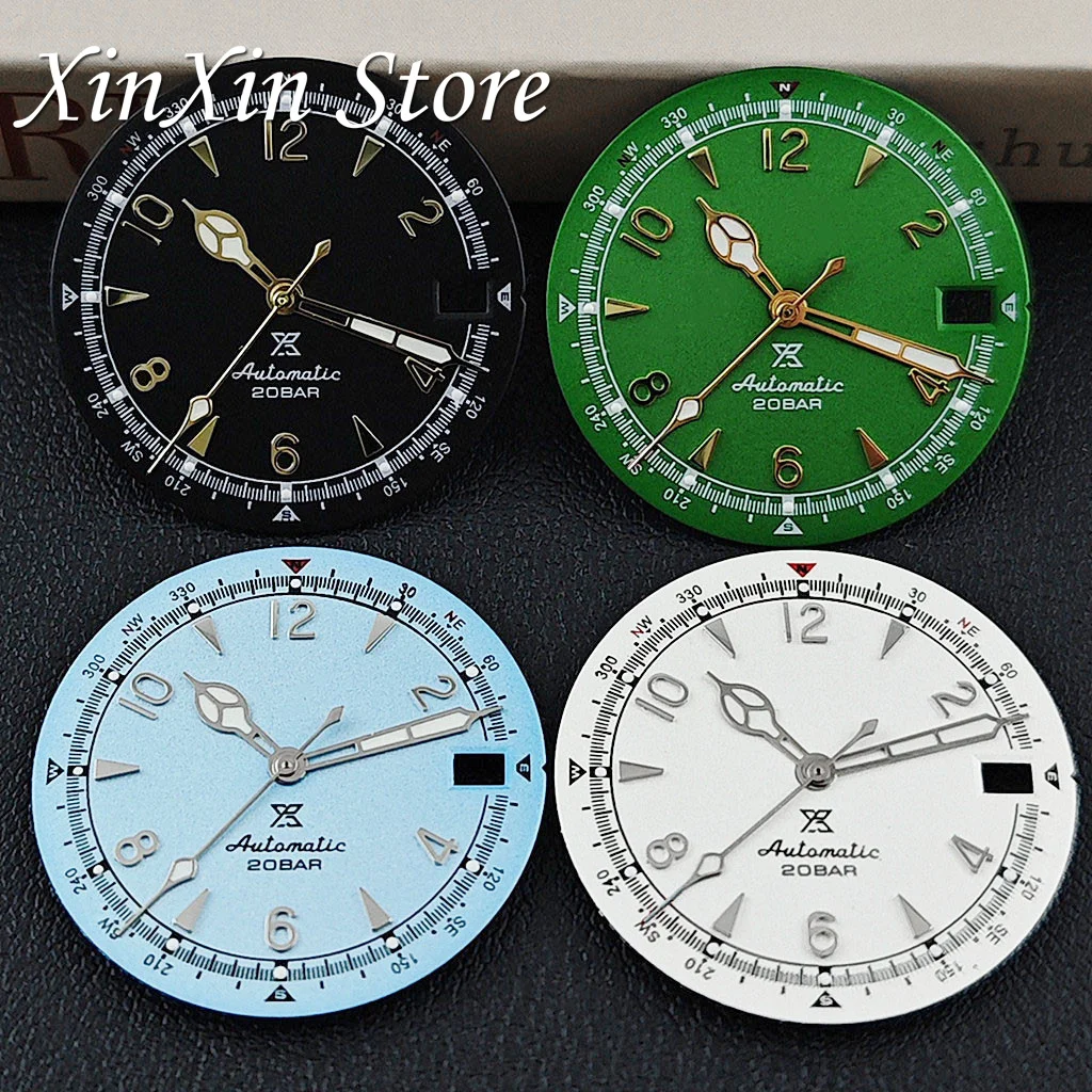 Matte Green Luminous Retro Watch Dial with Hands - 28.5mm