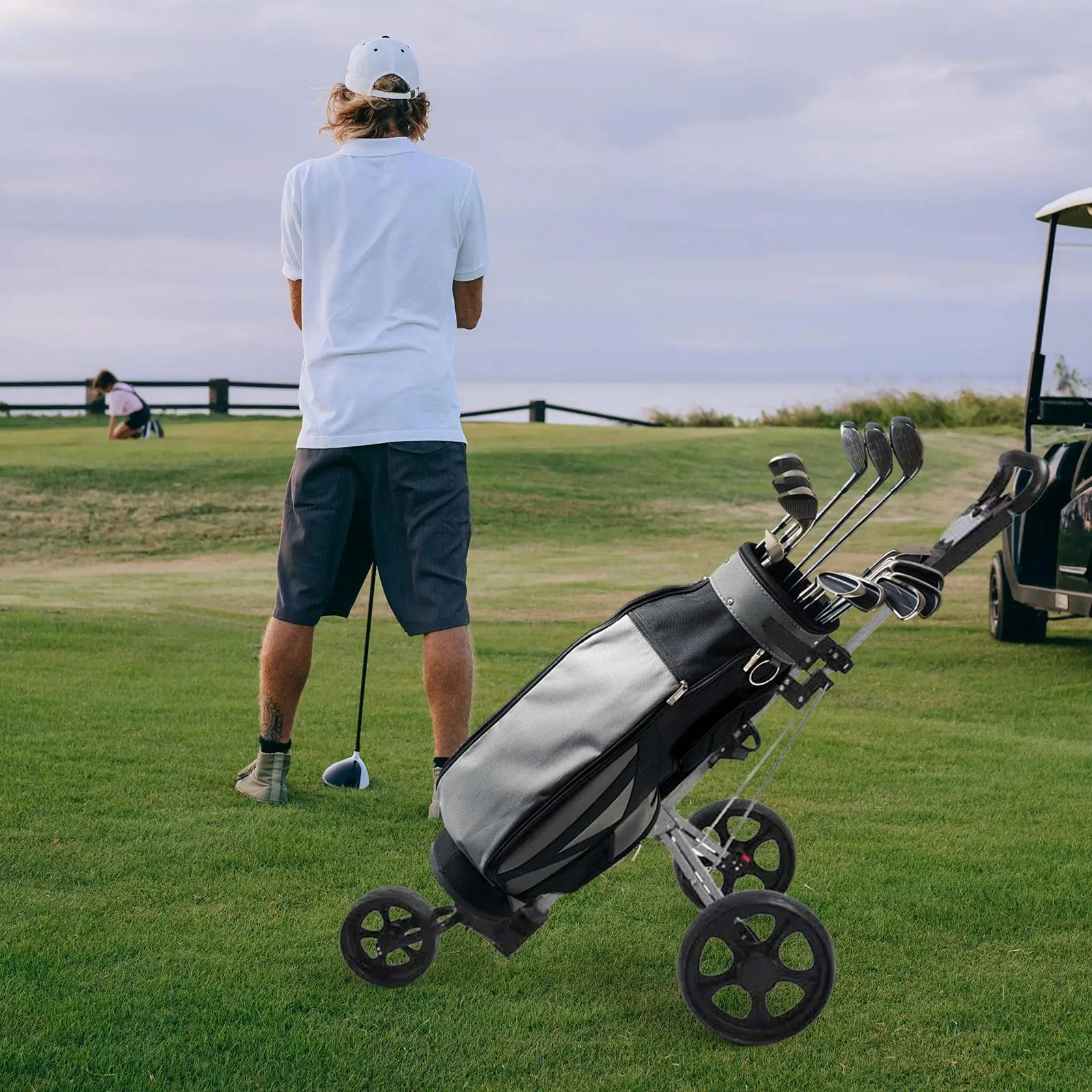 

Golf Cart 3 Wheeled Outdoor Foldable Easy to Open and Close Golf Push Trolley