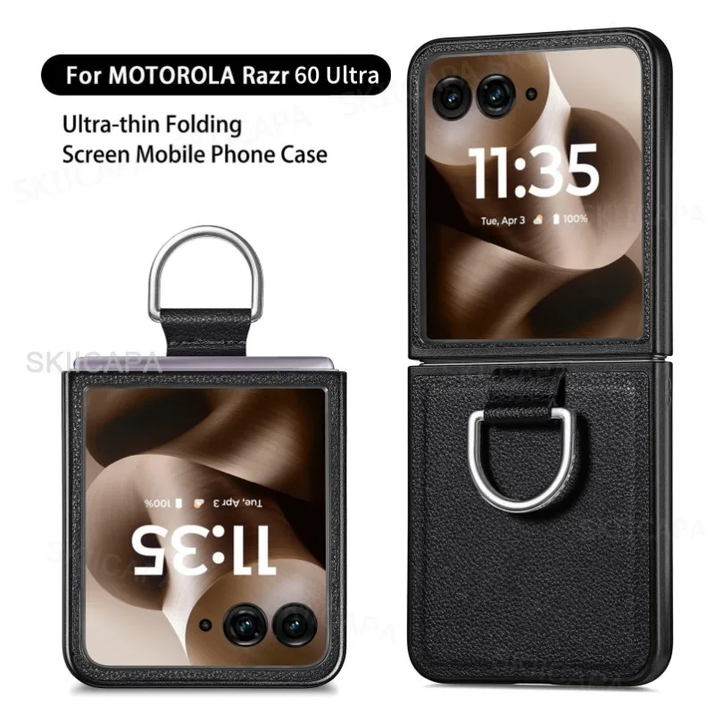 Lychee Leather Ring Holder Case with Shockproof Protection