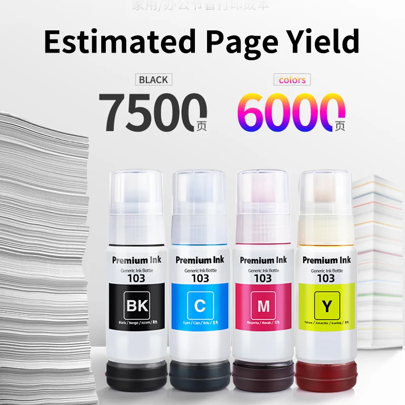 Premium Compatible 103 Refill Dye Ink For Epson EcoTank L1110&lrm; L3110 L3111 L3150 L3151 L3156 L3160 L5190 &lrm;Printer