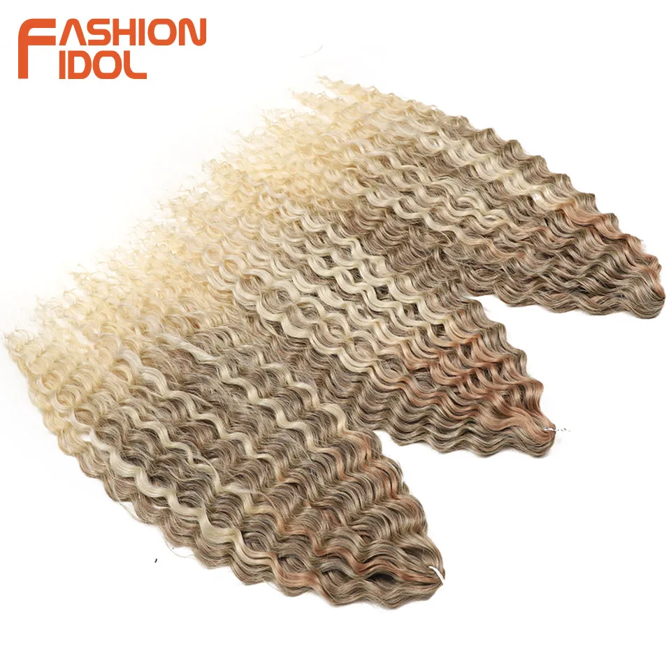 FASHION IDOL 24 Inch 300g Ariel Hair Synthetic Crochet Curly Hair Water Wave Braid Hair Ombre Blonde Braiding Hair Extensions 3