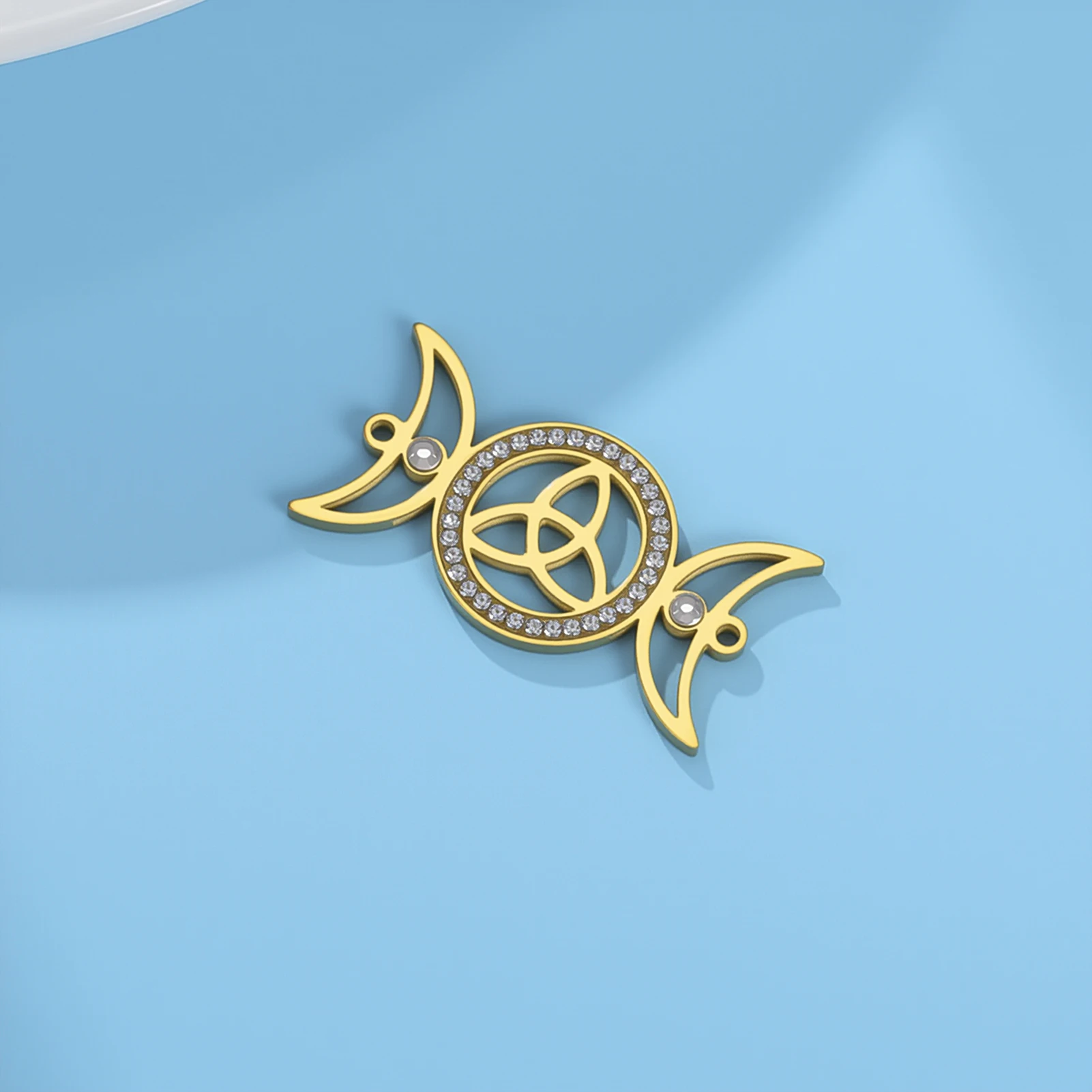 Edelstahl Triple Moon Triquetra Connector Anhänger Charm Schmuck mit kubischem Zirkon für DIY Wicca Pagan Armbänder – Detail 6