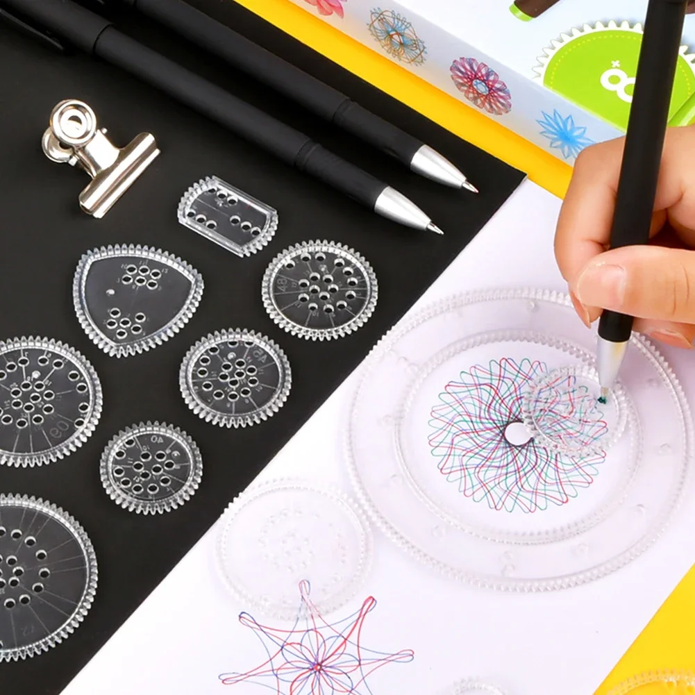22pcs Spirograph 눈금자 세트 기하학적 눈금자 수학 룰렛 그리기 도구 학습 그림 크리 에이 티브 교육 미술 도구