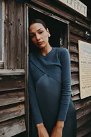 AS AW25 robe élégante en satin + haut croisé en tricot + col montant femme ensemble de vêtements réglable longueur au sol maxi 1