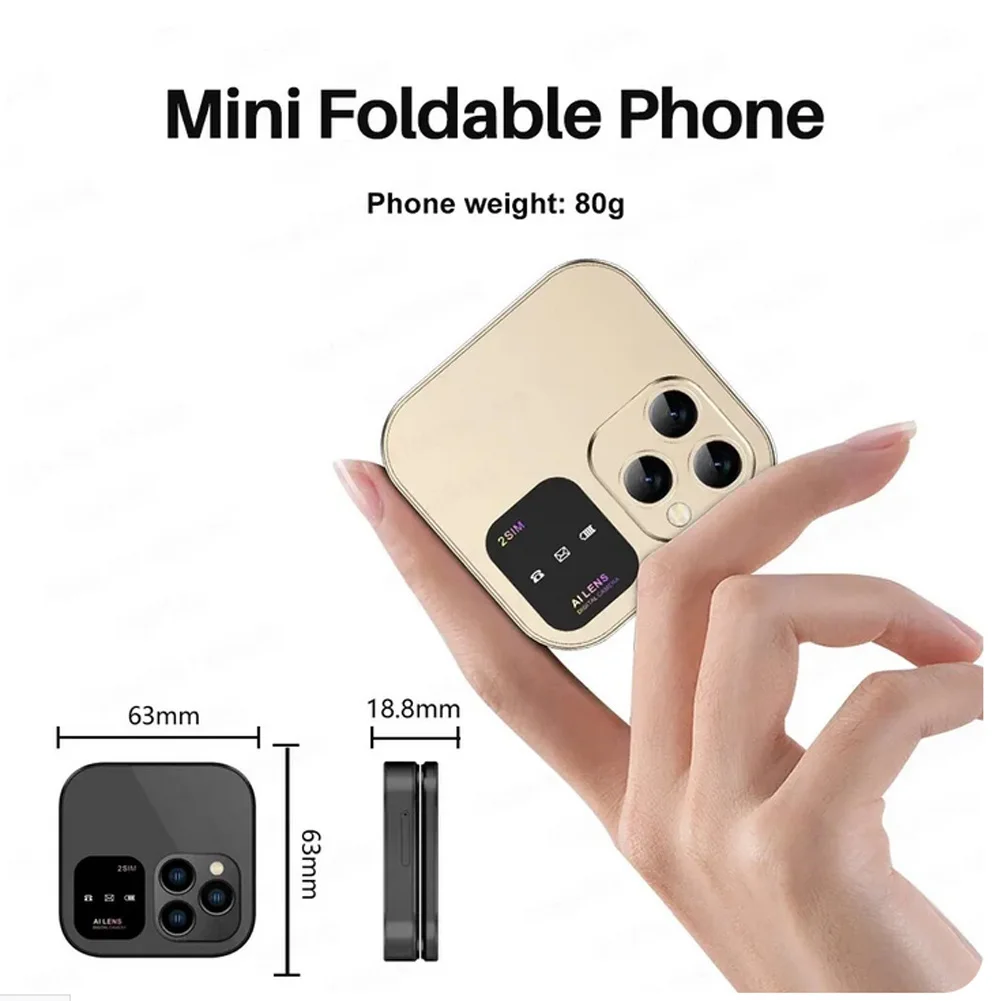 I16pro Small Foldable Mobile Phone Auto Call Record Speed Dial Dual SIM Card High Definition Rear Camera Flip Telephones