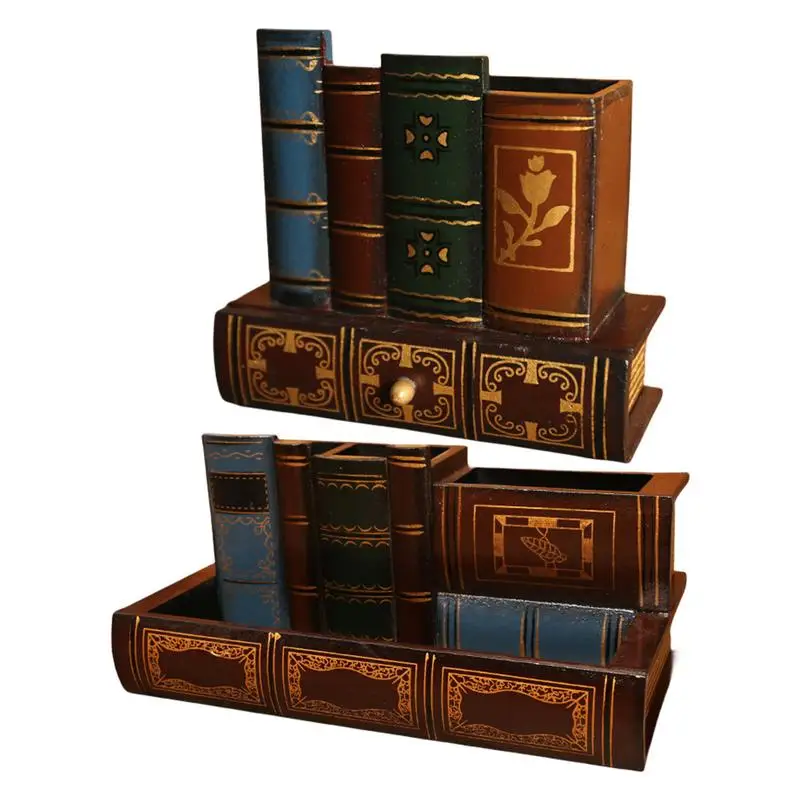 

Desk Pencil Holder Antique Library Books Design Pen Organizer Decorative Desk Organizer Caddy Wear Resistant Desktop Craft
