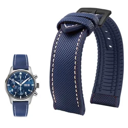 Durable Canvas Nylon Waterproof Watch Strap with Rubber Lining - Men's Watchband Accessories - 21mm (Blue white-B pin)